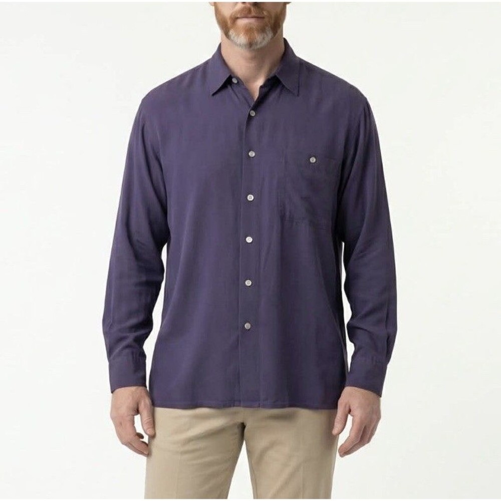 Porcini by Brietta 100% Silk Button Down Shirt Purple Mens Small Classic